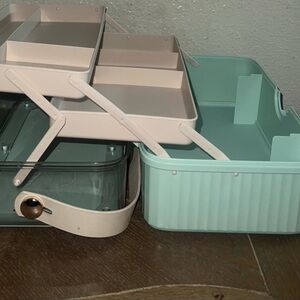 Vintage Mint Green and Beige Storage Organizer